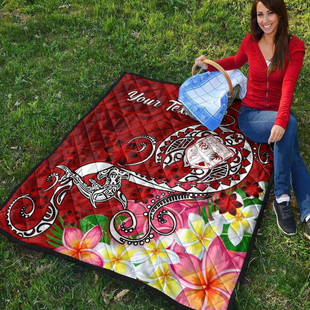 Fiji Custom Personalised Premium Quilt - Turtle Plumeria (Red)