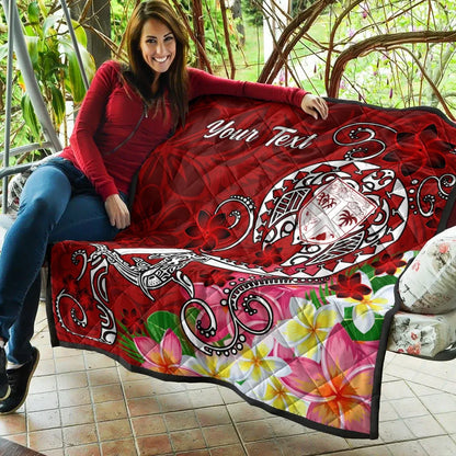 Fiji Custom Personalised Premium Quilt - Turtle Plumeria (Red)