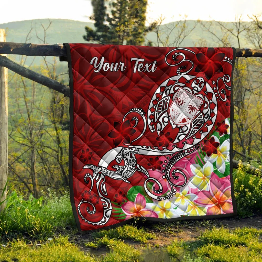 Fiji Custom Personalised Premium Quilt - Turtle Plumeria (Red)