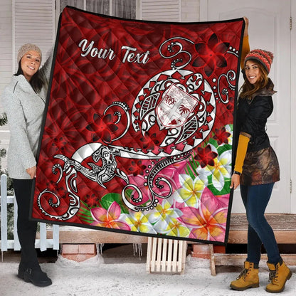 Fiji Custom Personalised Premium Quilt - Turtle Plumeria (Red)