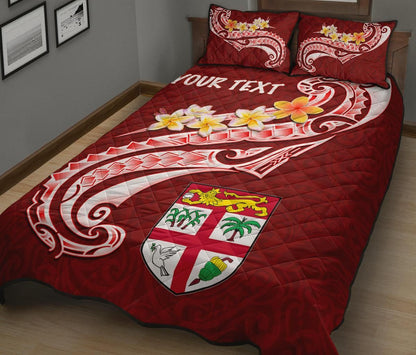 Fiji Custom Personalised Quilt Bed Set - Fiji Seal Polynesian Patterns Plumeria (Red)