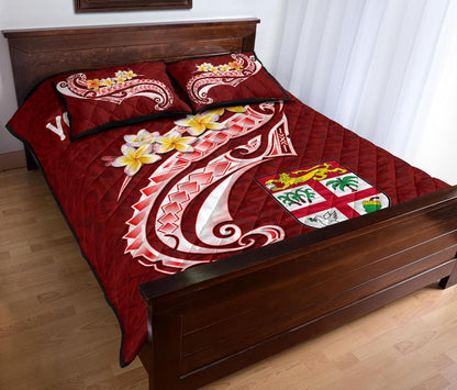 Fiji Custom Personalised Quilt Bed Set - Fiji Seal Polynesian Patterns Plumeria (Red)