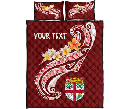 Fiji Custom Personalised Quilt Bed Set - Fiji Seal Polynesian Patterns Plumeria (Red)