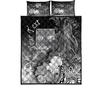 Fiji Custom Personalised Quilt Bed Set - Humpback Whale with Tropical Flowers (White)