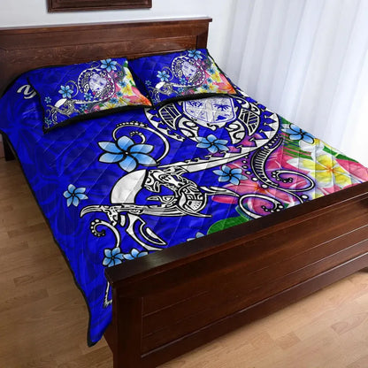 Fiji Custom Personalised Quilt Bed Set - Turtle Plumeria (Blue)