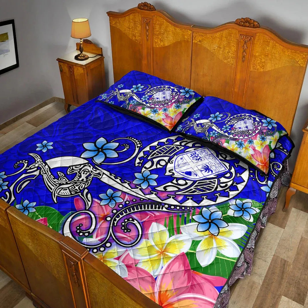 Fiji Custom Personalised Quilt Bed Set - Turtle Plumeria (Blue)