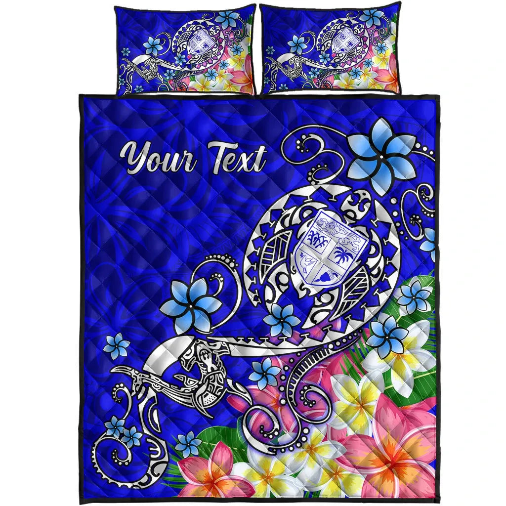 Fiji Custom Personalised Quilt Bed Set - Turtle Plumeria (Blue)