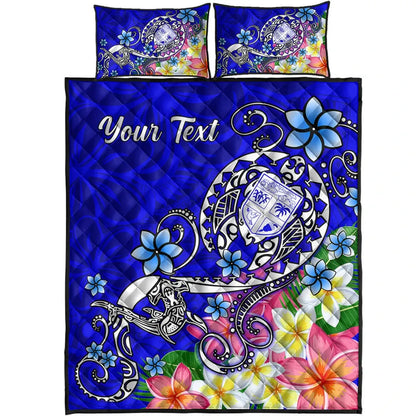 Fiji Custom Personalised Quilt Bed Set - Turtle Plumeria (Blue)