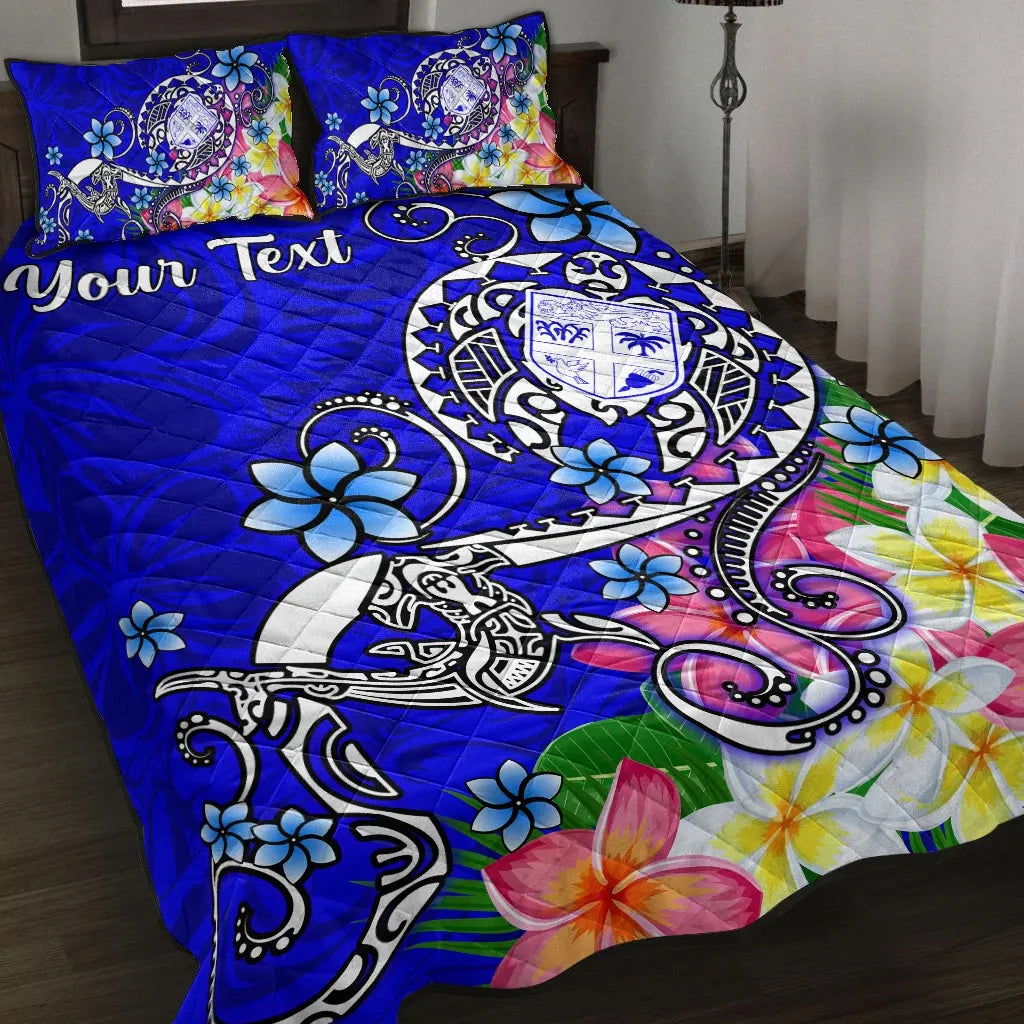 Fiji Custom Personalised Quilt Bed Set - Turtle Plumeria (Blue)