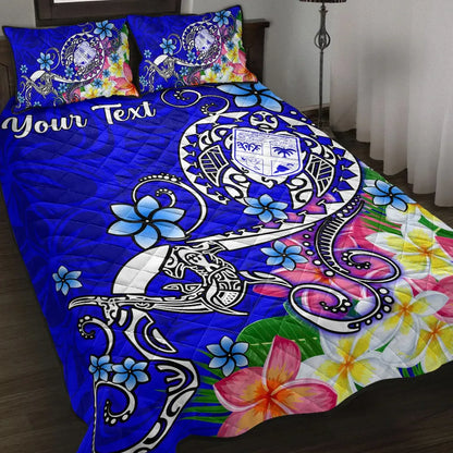 Fiji Custom Personalised Quilt Bed Set - Turtle Plumeria (Blue)