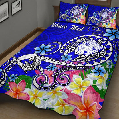 Fiji Custom Personalised Quilt Bed Set - Turtle Plumeria (Blue)