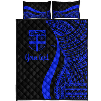 Fiji Custom Personalised Quilt Bed Set - Blue Polynesian Tentacle Tribal Pattern