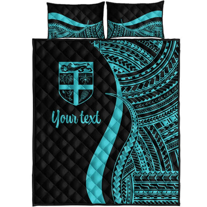 Fiji Custom Personalised Quilt Bed Set - Turquoise Polynesian Tentacle Tribal Pattern