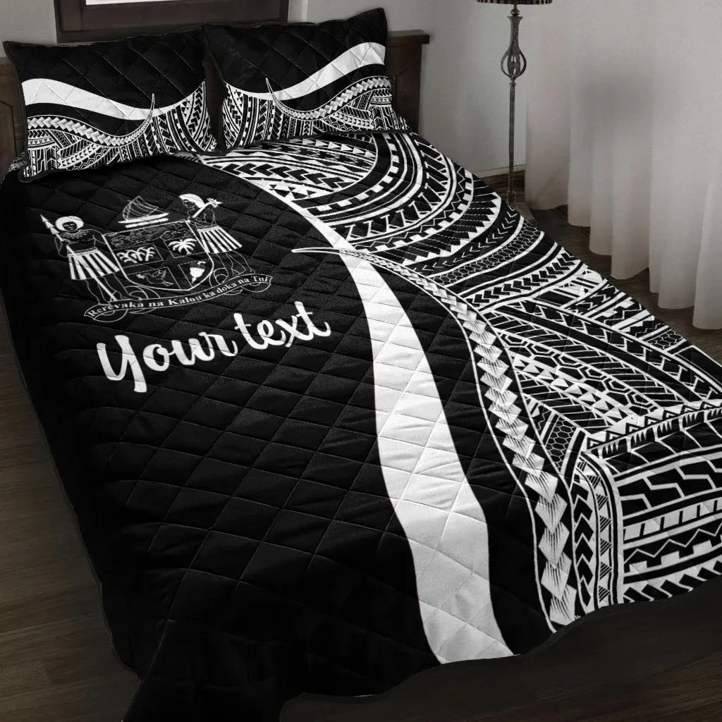 Fiji Custom Personalised Quilt Bed Set - White Polynesian Tentacle Tribal Pattern Crest