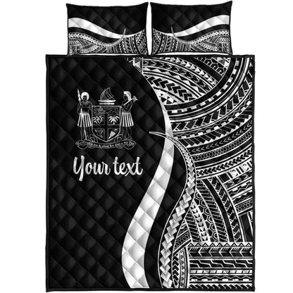 Fiji Custom Personalised Quilt Bed Set - White Polynesian Tentacle Tribal Pattern Crest