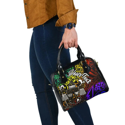 Fiji Custom Personalised Shoulder Handbag - Rainbow Polynesian Pattern Crest