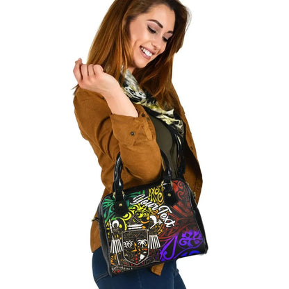 Fiji Custom Personalised Shoulder Handbag - Rainbow Polynesian Pattern Crest
