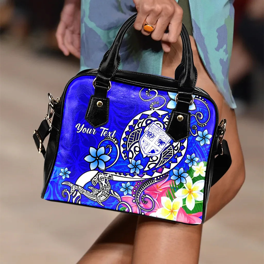 Fiji Custom Personalised Shoulder Handbag - Turtle Plumeria (Blue)
