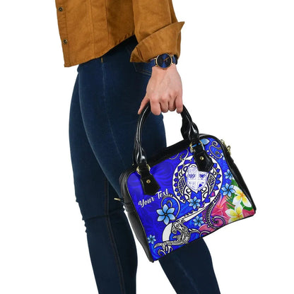 Fiji Custom Personalised Shoulder Handbag - Turtle Plumeria (Blue)