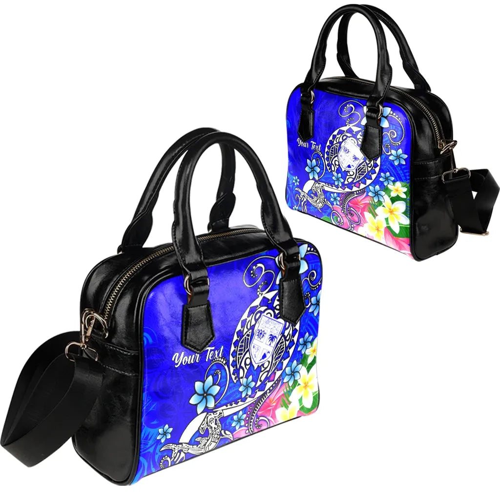 Fiji Custom Personalised Shoulder Handbag - Turtle Plumeria (Blue)