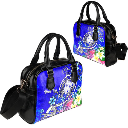 Fiji Custom Personalised Shoulder Handbag - Turtle Plumeria (Blue)