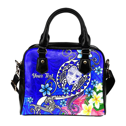 Fiji Custom Personalised Shoulder Handbag - Turtle Plumeria (Blue)
