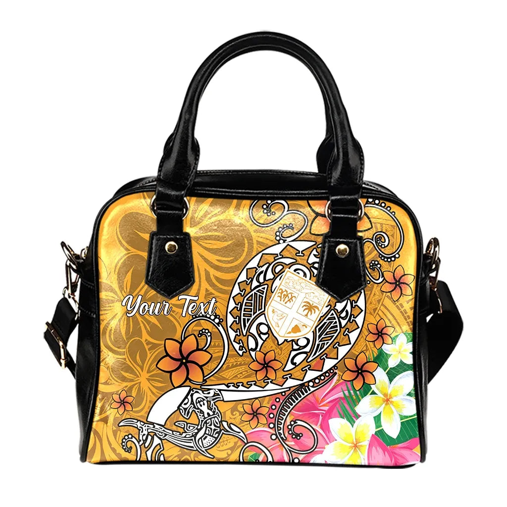 Fiji Custom Personalised Shoulder Handbag - Turtle Plumeria (Gold)