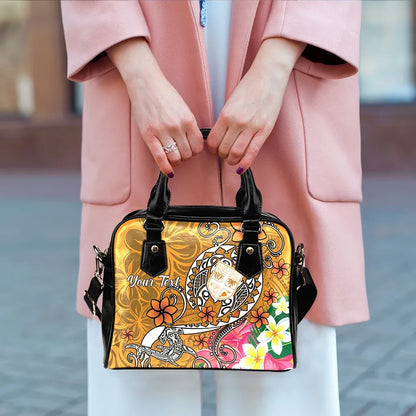 Fiji Custom Personalised Shoulder Handbag - Turtle Plumeria (Gold)