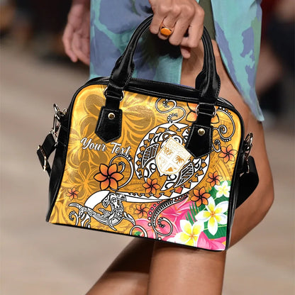Fiji Custom Personalised Shoulder Handbag - Turtle Plumeria (Gold)