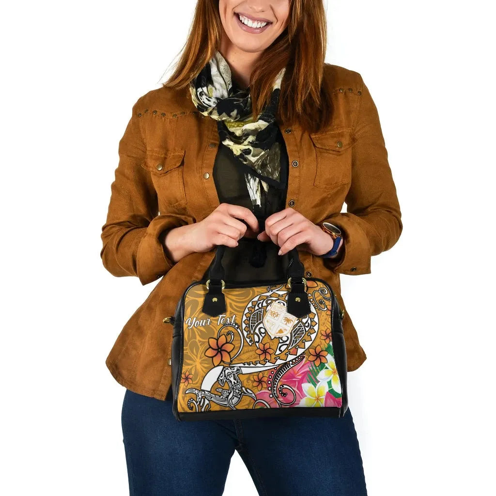 Fiji Custom Personalised Shoulder Handbag - Turtle Plumeria (Gold)