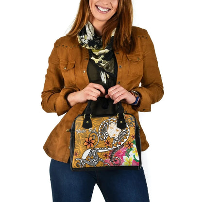 Fiji Custom Personalised Shoulder Handbag - Turtle Plumeria (Gold)