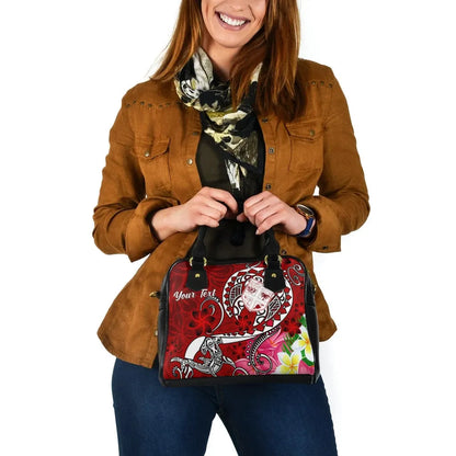 Fiji Custom Personalised Shoulder Handbag - Turtle Plumeria (Red)