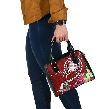 Fiji Custom Personalised Shoulder Handbag - Turtle Plumeria (Red)
