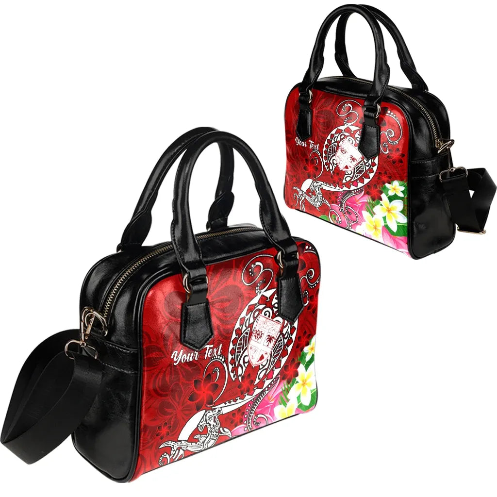 Fiji Custom Personalised Shoulder Handbag - Turtle Plumeria (Red)