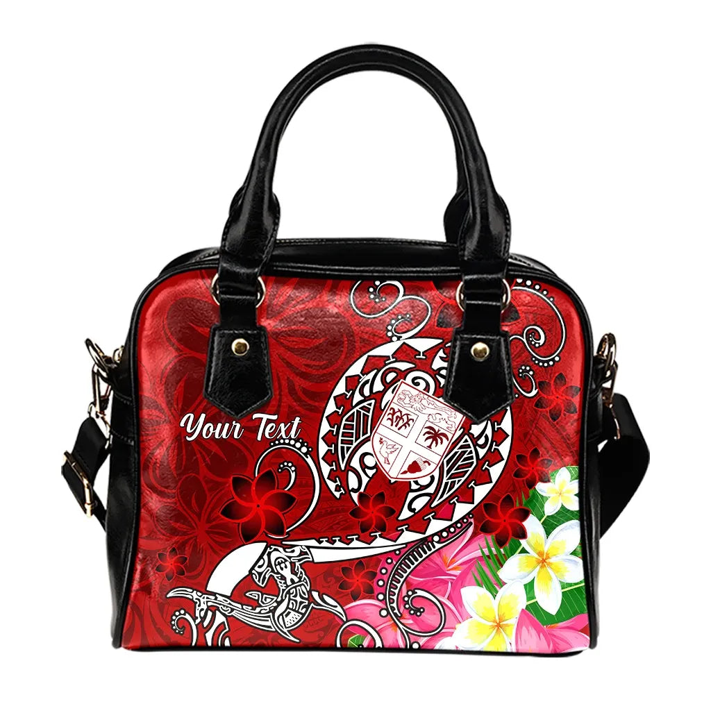 Fiji Custom Personalised Shoulder Handbag - Turtle Plumeria (Red)