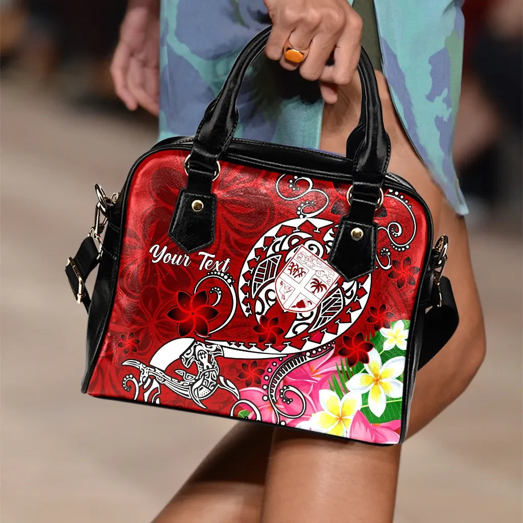 Fiji Custom Personalised Shoulder Handbag - Turtle Plumeria (Red)