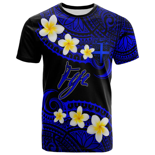 Fiji Custom Personalised T-Shirt - Plumeria Polynesian Vibe Blue