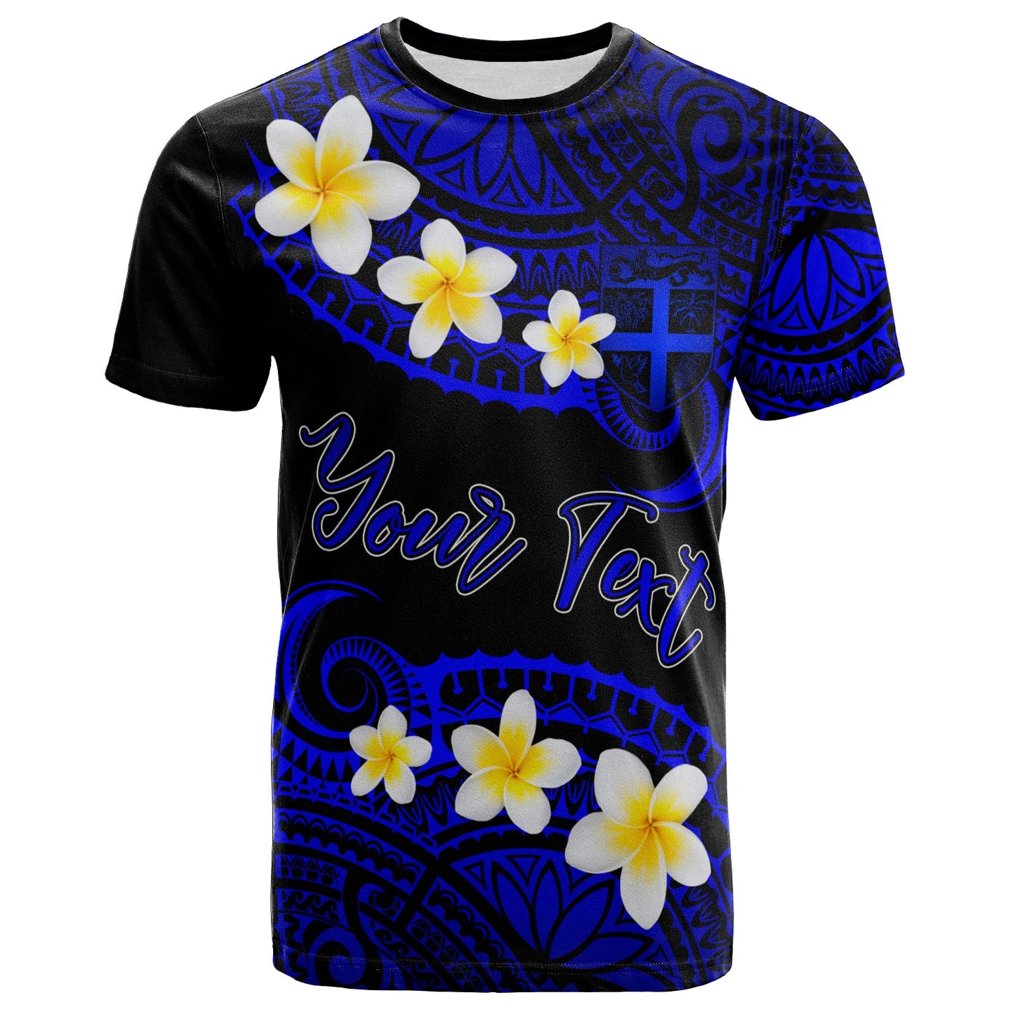 Fiji Custom Personalised T-Shirt - Plumeria Polynesian Vibe Blue