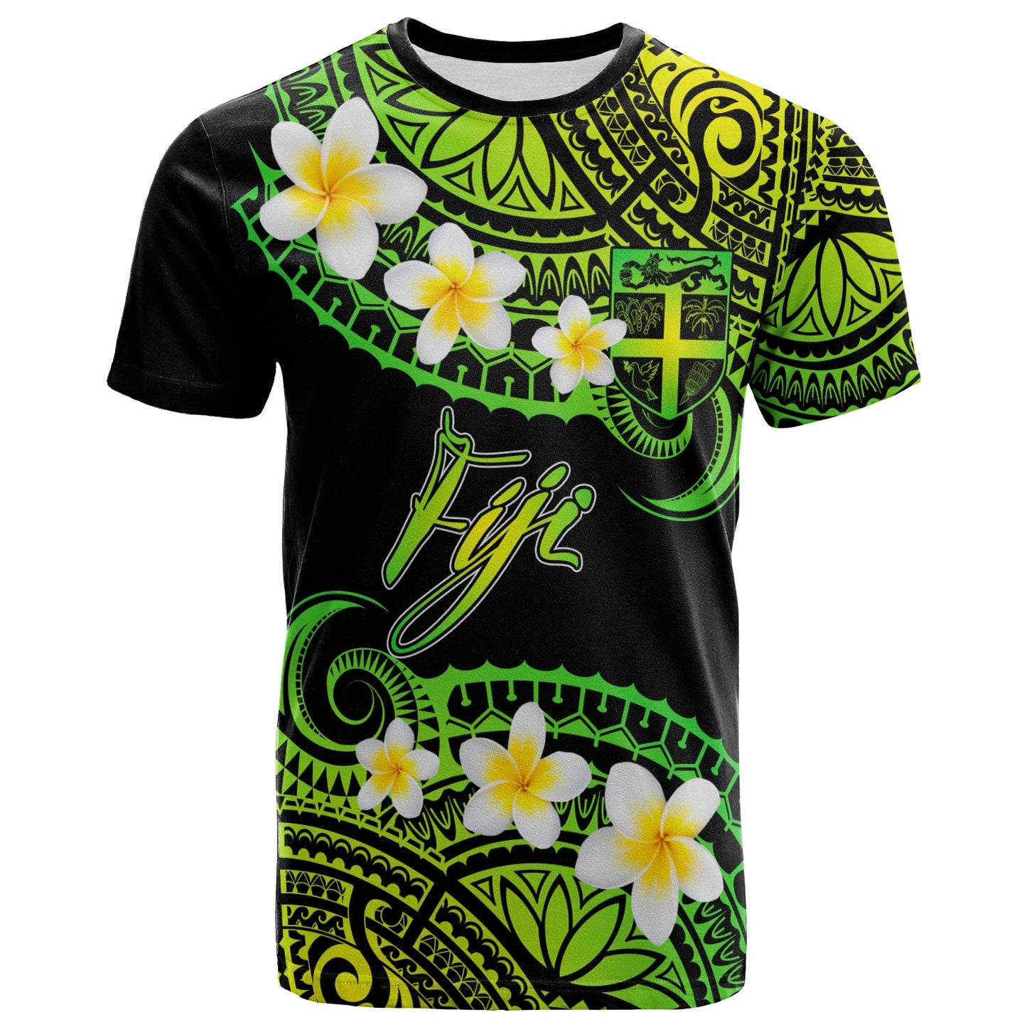 Fiji Custom Personalised T-Shirt - Plumeria Polynesian Vibe Green
