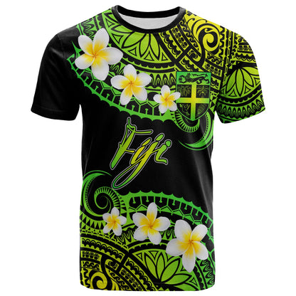 Fiji Custom Personalised T-Shirt - Plumeria Polynesian Vibe Green