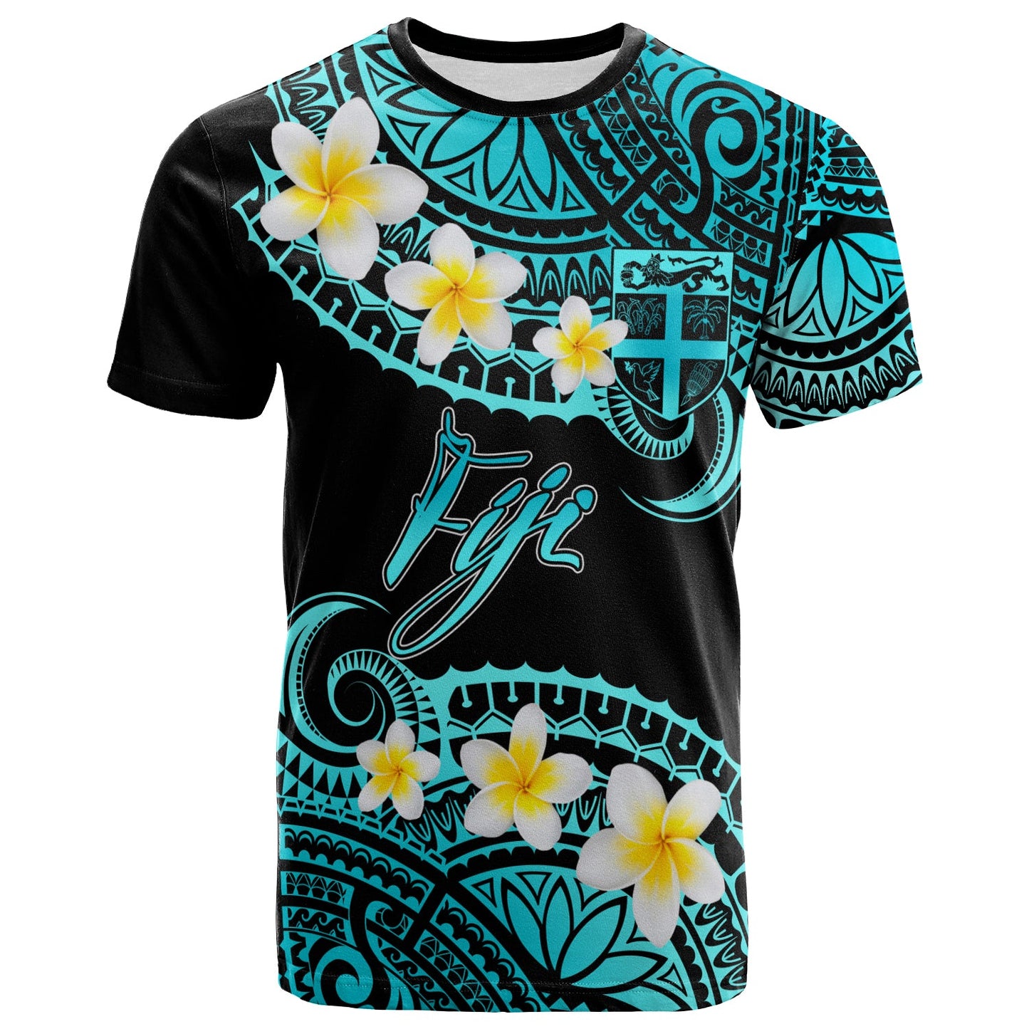 Fiji Custom Personalised T-Shirt - Plumeria Polynesian Vibe Turquoise