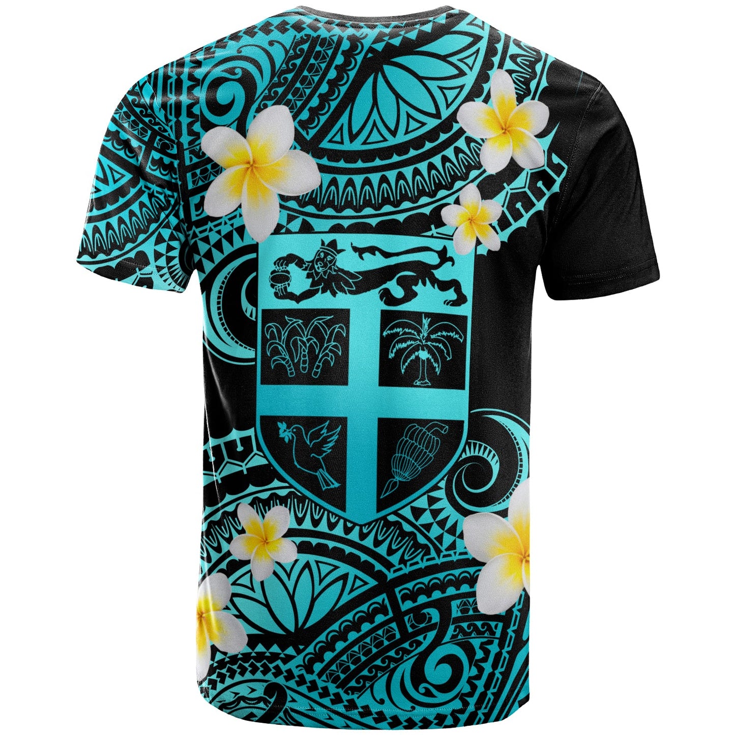 Fiji Custom Personalised T-Shirt - Plumeria Polynesian Vibe Turquoise
