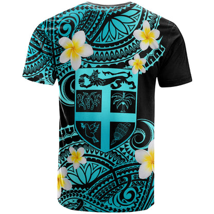 Fiji Custom Personalised T-Shirt - Plumeria Polynesian Vibe Turquoise