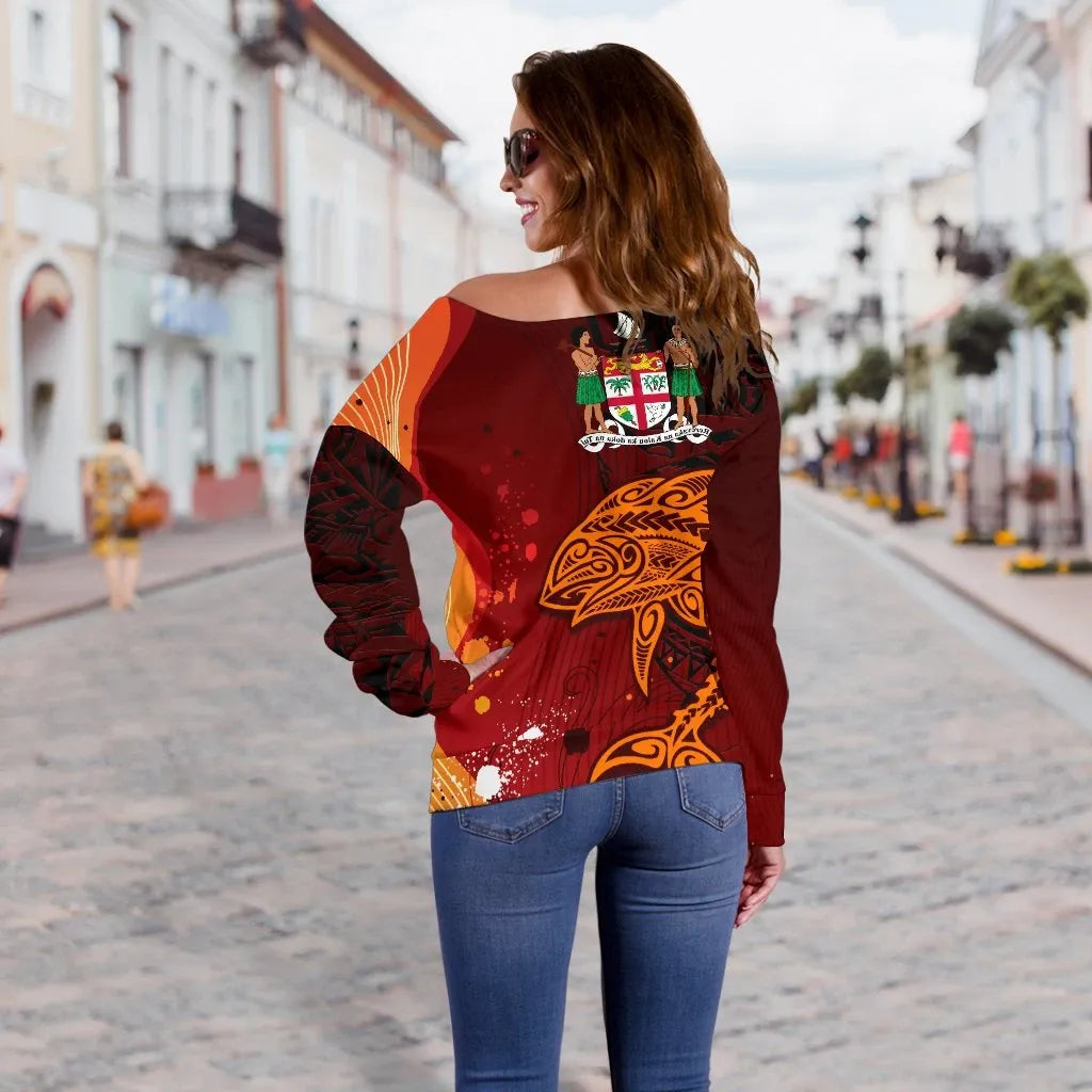 Fiji Custom Personalised Women Off Shoulder Sweater - Tribal Tuna Fish