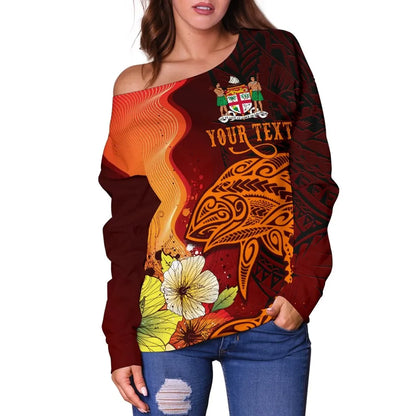 Fiji Custom Personalised Women Off Shoulder Sweater - Tribal Tuna Fish