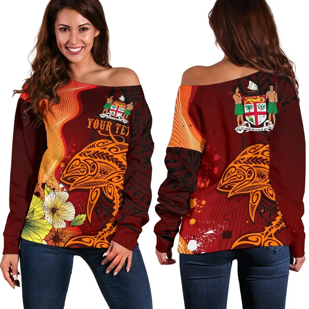 Fiji Custom Personalised Women Off Shoulder Sweater - Tribal Tuna Fish