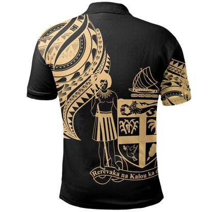 Fiji Custom Personalised Polo Shirt - Fiji Tatau Gold Patterns