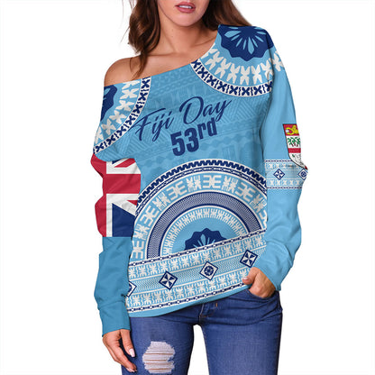 Fiji Off Shoulder Sweatshirt Happy Fiji Day Bula Pattern