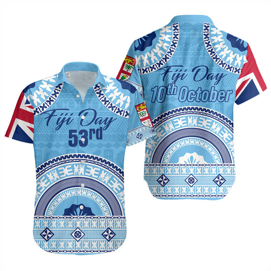 Fiji Short Sleeve Shirt Happy Fiji Day Bula Pattern