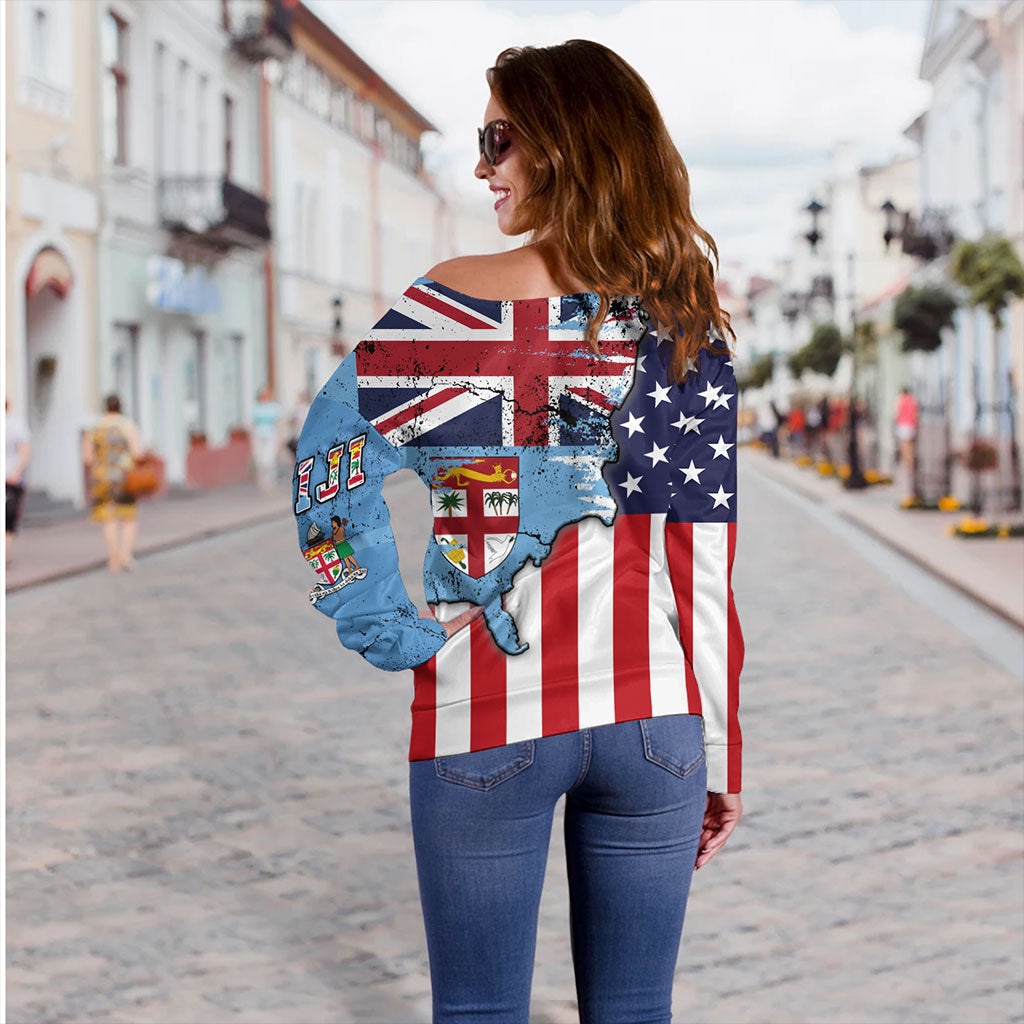 Fiji Off Shoulder Sweatshirt Flag American Half Concept